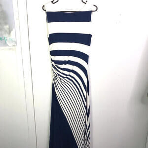 Soft Surroundings Dress Womens M Striped Ruched Stretchy Sleeveless Nautical